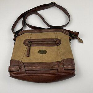 BOC Crossbody Purse Bag Born Concept‎ Zip Pockets Faux Leather Brown Tan